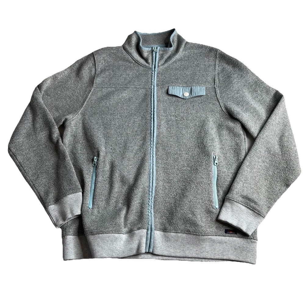 Faherty Full Zip Sweatshirt Women's L  Gray Blue Minimal Coastal Organic Pockets